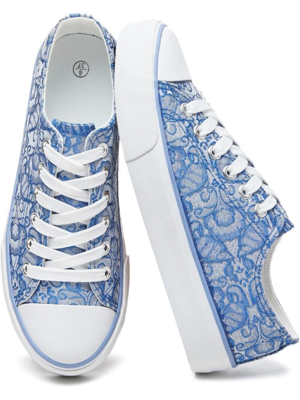 Women's Blue Stylish Low top Canvas Comfortable Casual Fashion Walking Sneaker